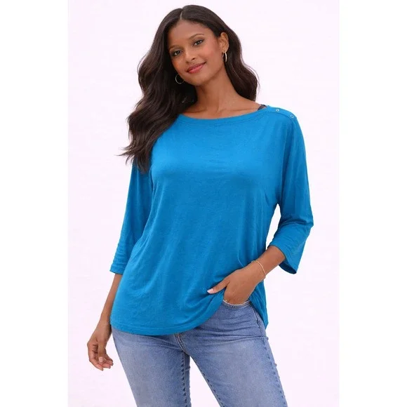 Chaps- Teal 3/4 Sleeve Women's Top Size L - Picture 1 of 8
